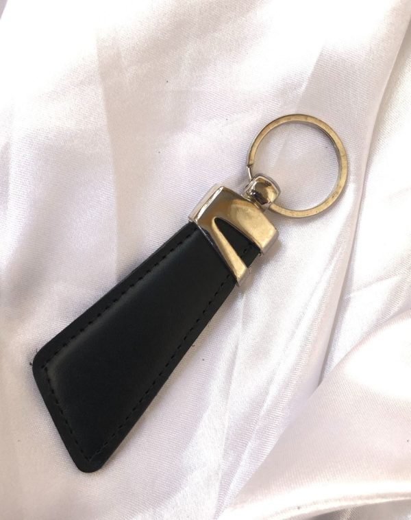 Leather Keychain with Z design in Silver Stainless Steel.