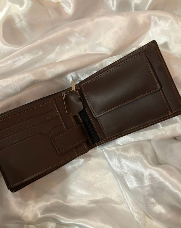 Inside Picture of Leather Wallet in Brown Color. The picture shows the look of wallet when it is opened.