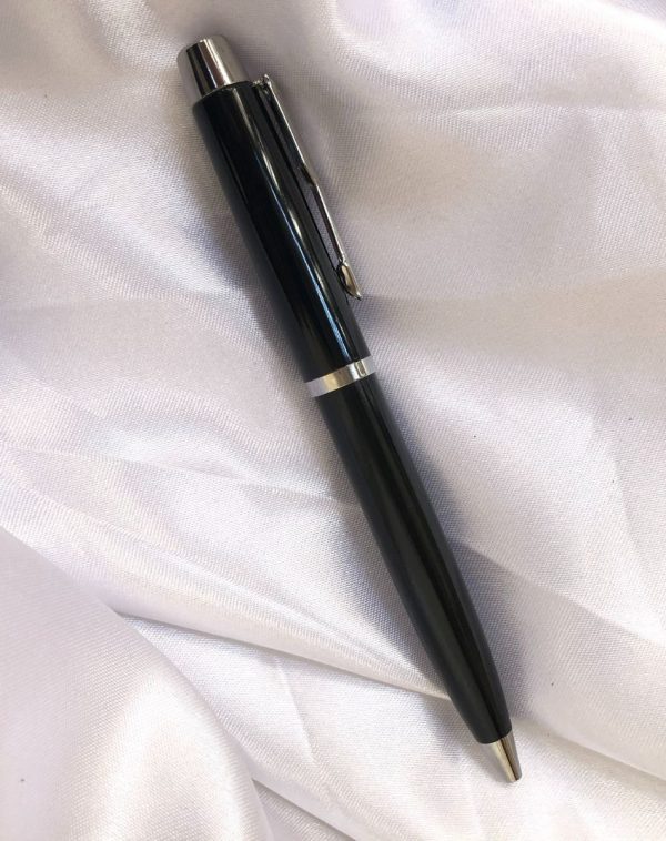 Black pen with white customized name engraving.