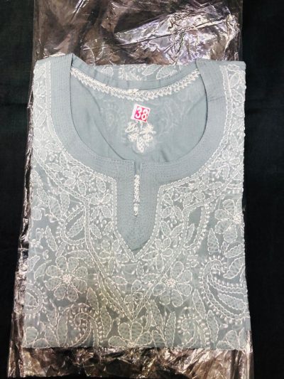 Lucknowii Chickankari Kurta Grey