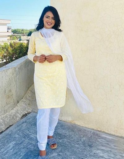 Lucknowii Chickankari Kurta Yellow