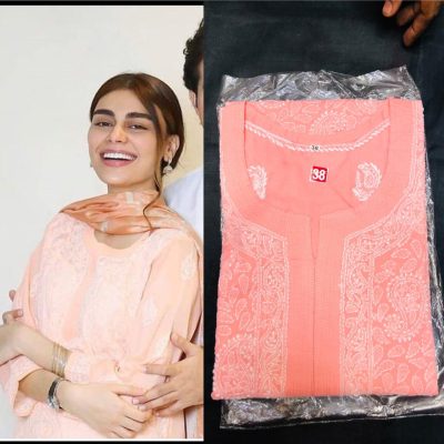 Lucknowii Chickankari Kurta Coral Peach