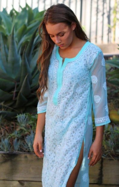 Lucknowii Chickankari Kurta Sky Blue