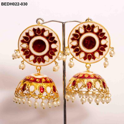 Meenakaari Oversized Red Jhumka