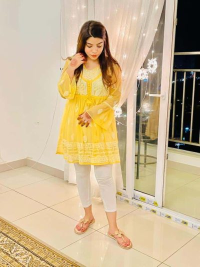 Lucknowi Chikankari Peplum Frock Yellow