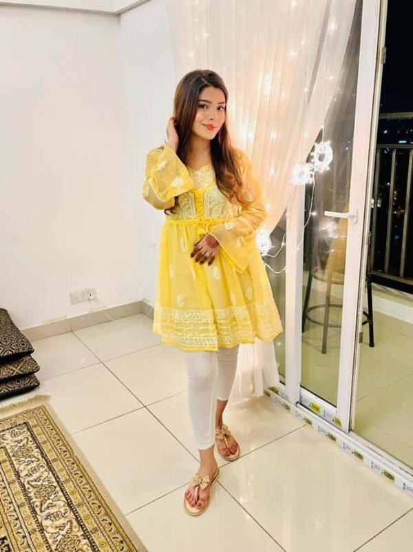 Lucknowi Chikankari Peplum Frock Yellow