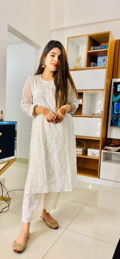 Lucknowi Chikankari Kurta Chiffon White