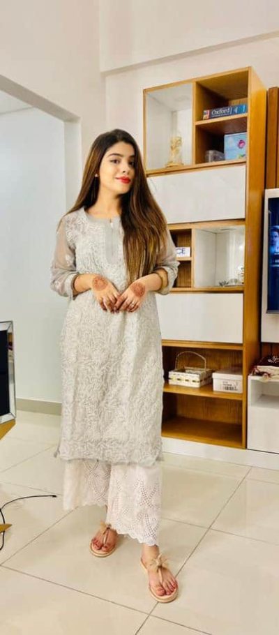 Lucknowi Chikankari Kurta Chiffon Grey