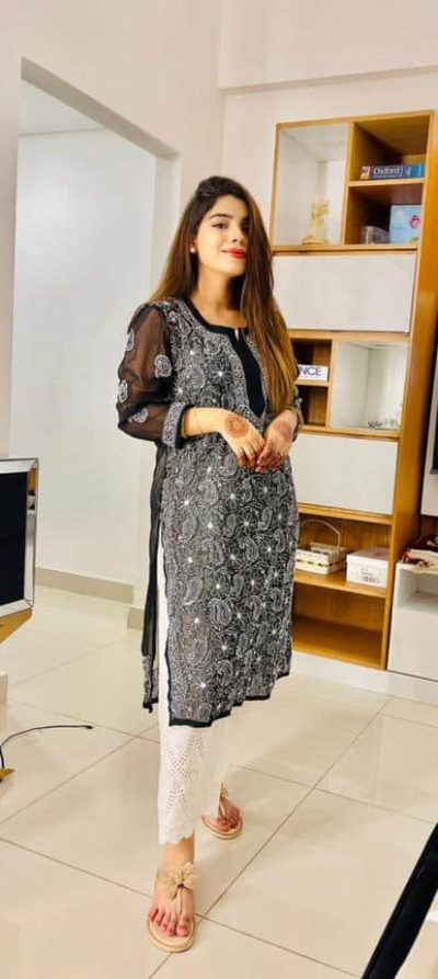Lucknowi Chikankari Kurta Chiffon Black
