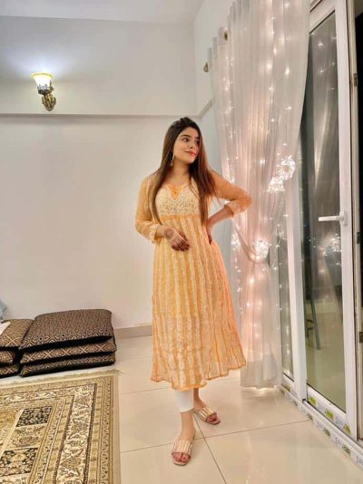 Lucknowi Chikankari Kalidaar Light Peach
