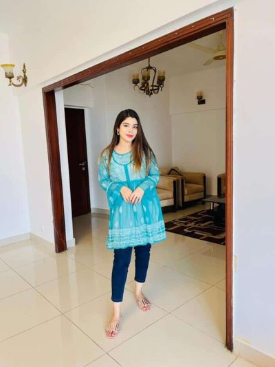 Lucknowi Chikankari Peplum Frock Turquoise