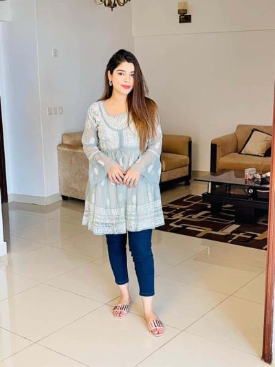 Lucknowi Chikankari Peplum Frock Grey