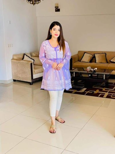 Lucknowi Chikankari Peplum Frock Lilac