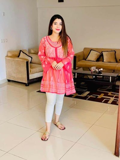 Lucknowi Chikankari Peplum Frock Shocking Pink
