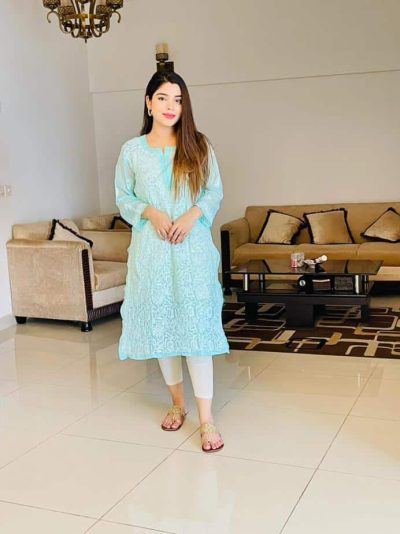 Lucknowi Chikankari Kurta Chiffon Sea Green