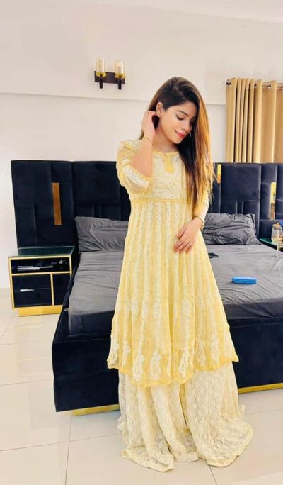 Lucknowi Chikankari Kalidaar Yellow