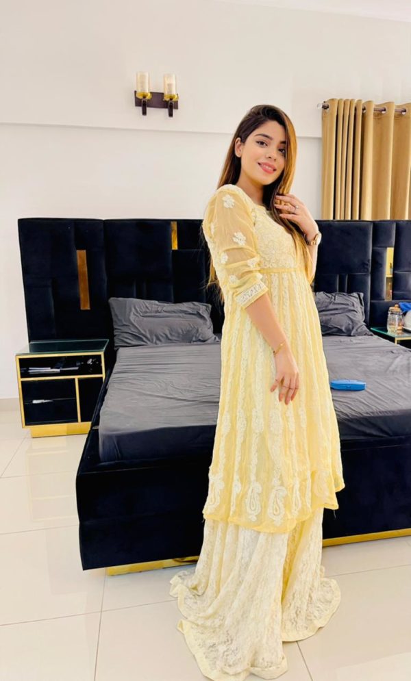 Lucknowi Chikankari Kalidaar Yellow