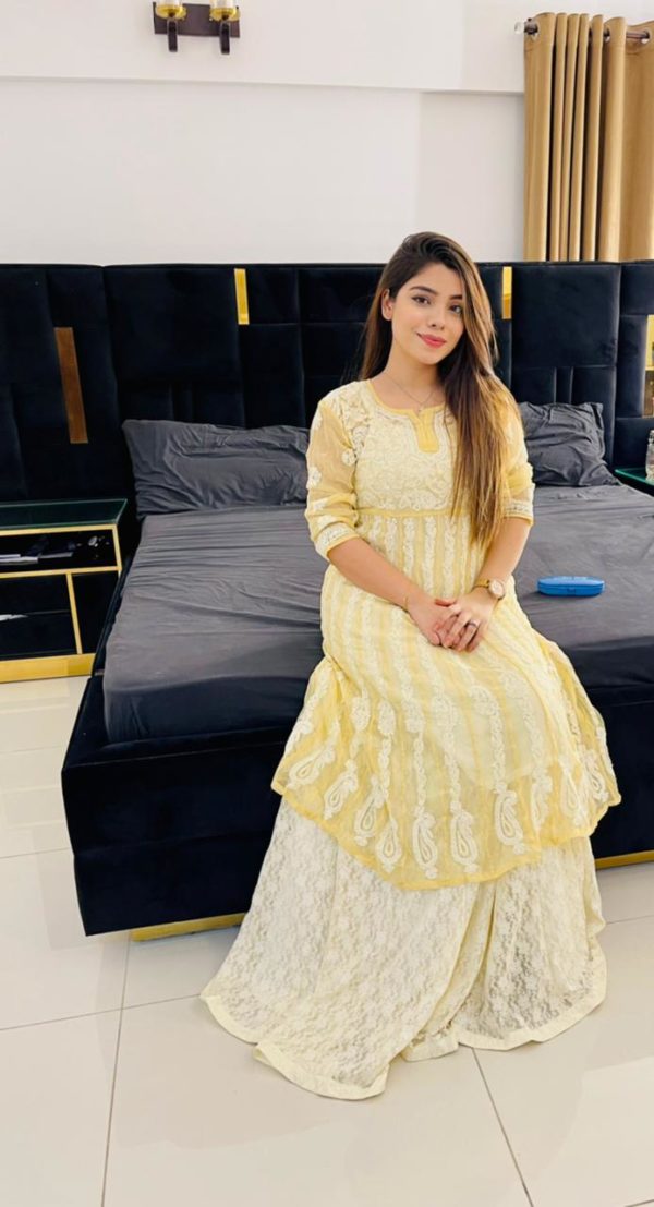 Lucknowi Chikankari Kalidaar Yellow