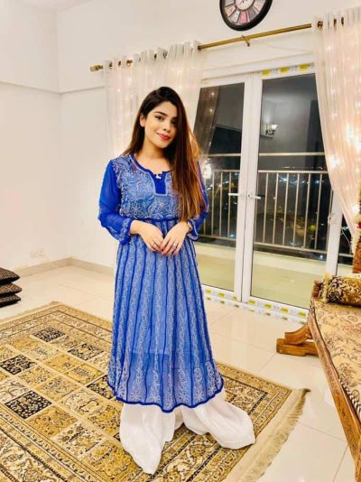 Gorgeous Sahar Rashid rocking in our Lucknowi Chikankari Kalidaar Blue