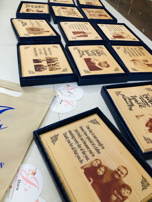 Father's Day Wooden Frame with a customized message and picture of your choice engraved on it.