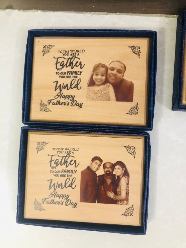 Father's Day Wooden Frame with a customized message and picture of your choice engraved on it.