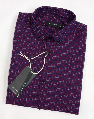 Plaid check small boxes button down shirt
