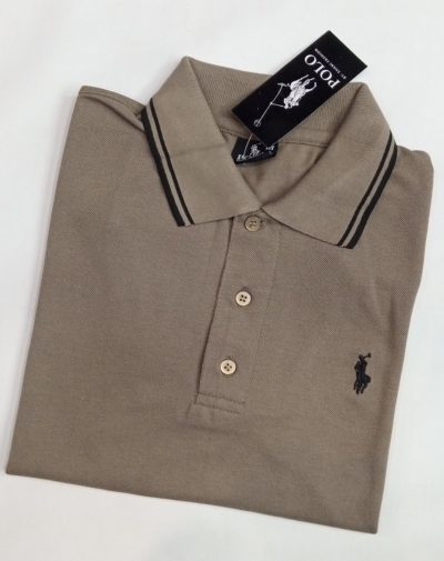 Mild Brown Polo Shirt with loose collars and only three buttons and have a placket neckline.
