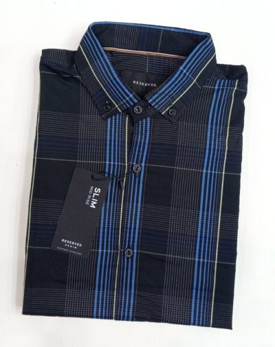 Printed fine lines on Blue button-down shirt