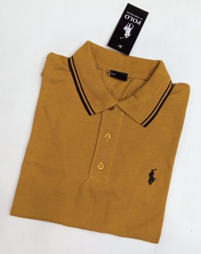 Mustard Polo Shirt with loose collars and only three buttons and have a placket neckline.