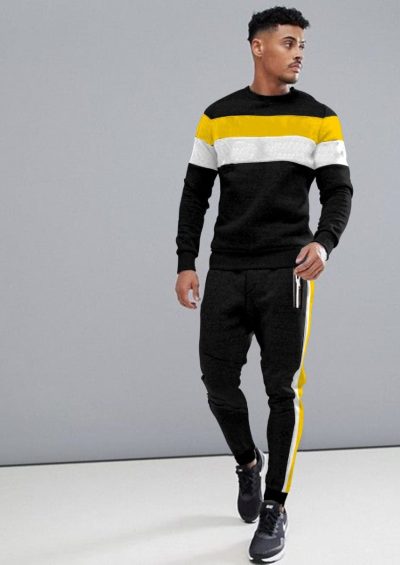 Color Block Tracksuit with Piping of Yellow Color two piece set