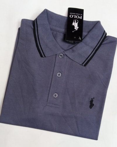 Grey Polo Shirt with loose collars and only three buttons and have a placket neckline.
