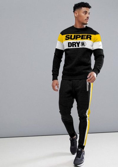 Black Color Block Tracksuit with Piping of yellow color