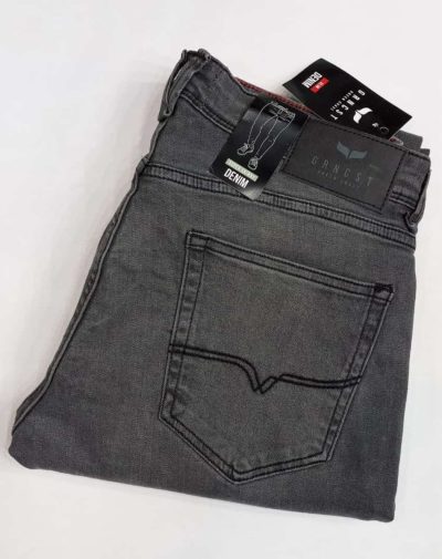 Folded Grey Textured Denim Jeans