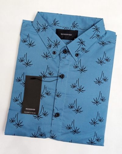 print palms on Sky blue button-down shirt
