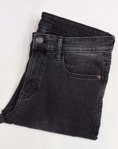 Folded Dull Black Denim Pants