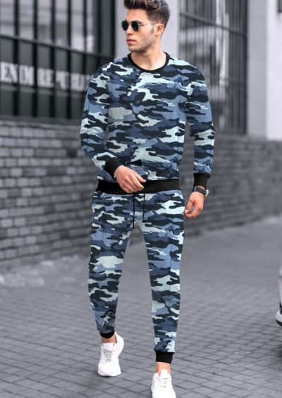 Military Camouflage Tracksuit Blue in color with long sleeves