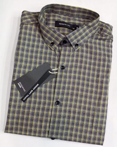 Skinny Soft Touch Slim Textured Equal small boxes button down check shirt