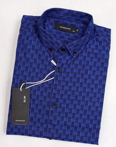 RD Slim Fit two-tone blue button-down check shirt