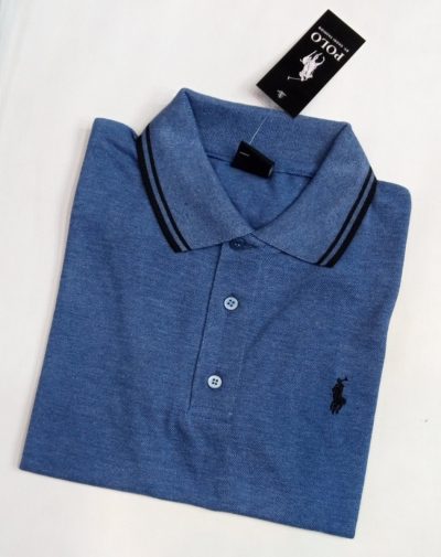 Ink Blue Polo Shirt with loose collars and only three buttons and have a placket neckline.