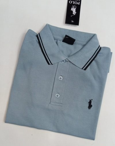 Ice Blue Polo Shirt with loose collars and only three buttons and have a placket neckline.
