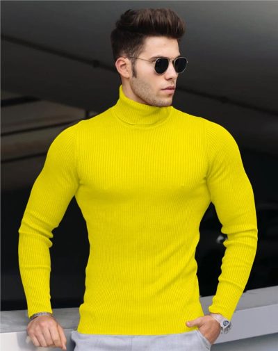 Yellow Ribbed Turtleneck with striped lines on it