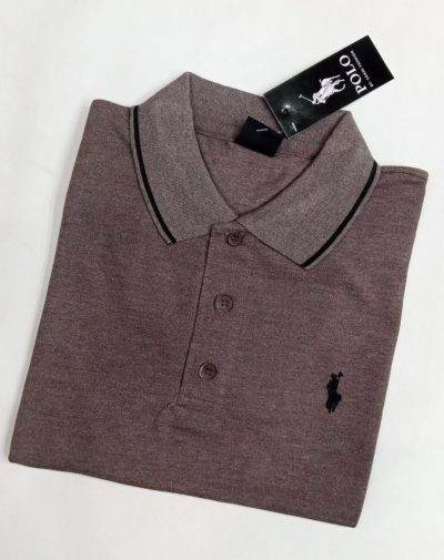 Tan Fit Polo Shirt with loose collars and only three buttons and have a placket neckline.