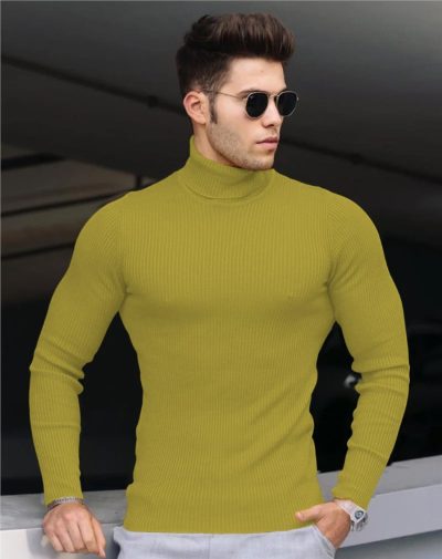 Olive Green Ribbed Turtleneck with striped lines on it