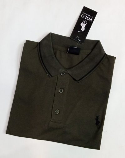 Indian Khaaki Polo Shirt with loose collars and only three buttons and have a placket neckline.