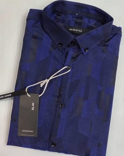 RD Blue textured button-down shirt