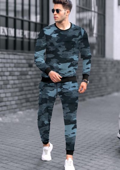 Blue Camouflage Military Style Tracksuit