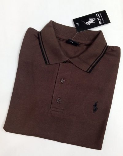 Dark Brown Polo Shirt with loose collars and only three buttons and have a placket neckline.