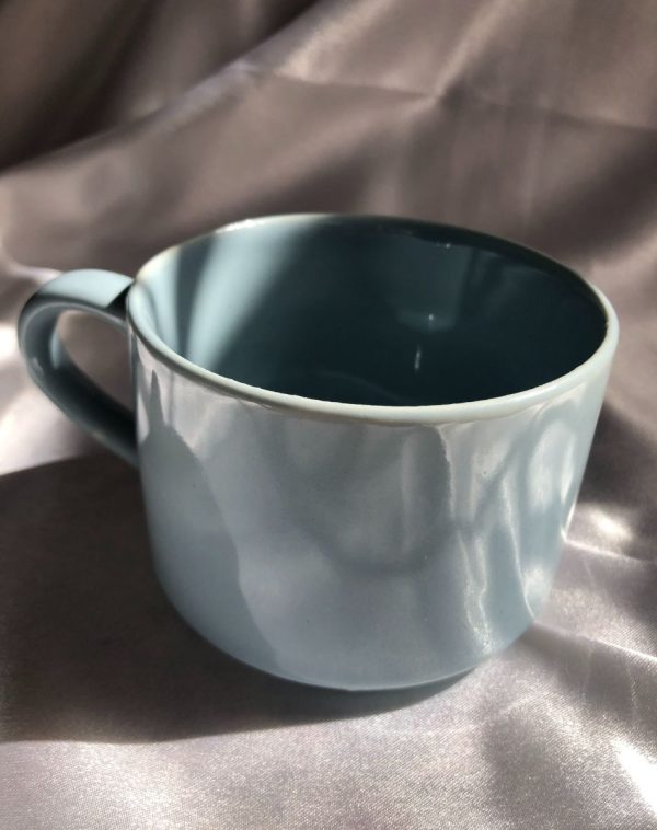 Ceramic Mug in Feroza and Grey Shades on White Background