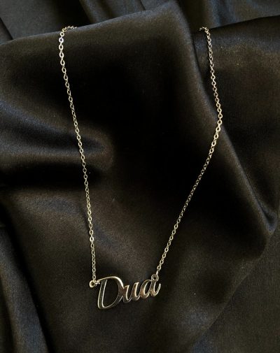 Single Name Silver-Plated Necklace on a black background.