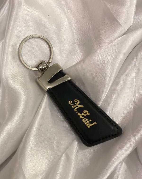 Black Keychain with Customize Golden Name Engraving